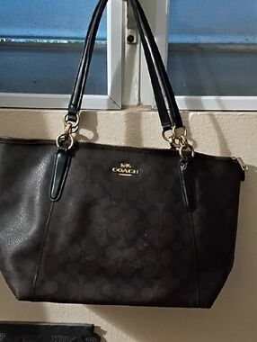Coach Brown Signature Tote with Black Straps